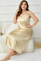 Trendsi midi night dress for women in luxurious gold satin fabric, perfect for sleep and loungewear.