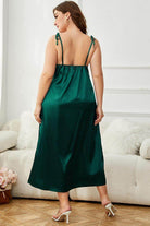 Elegant green midi night dress for women with adjustable straps and a flowy design, perfect for lounging