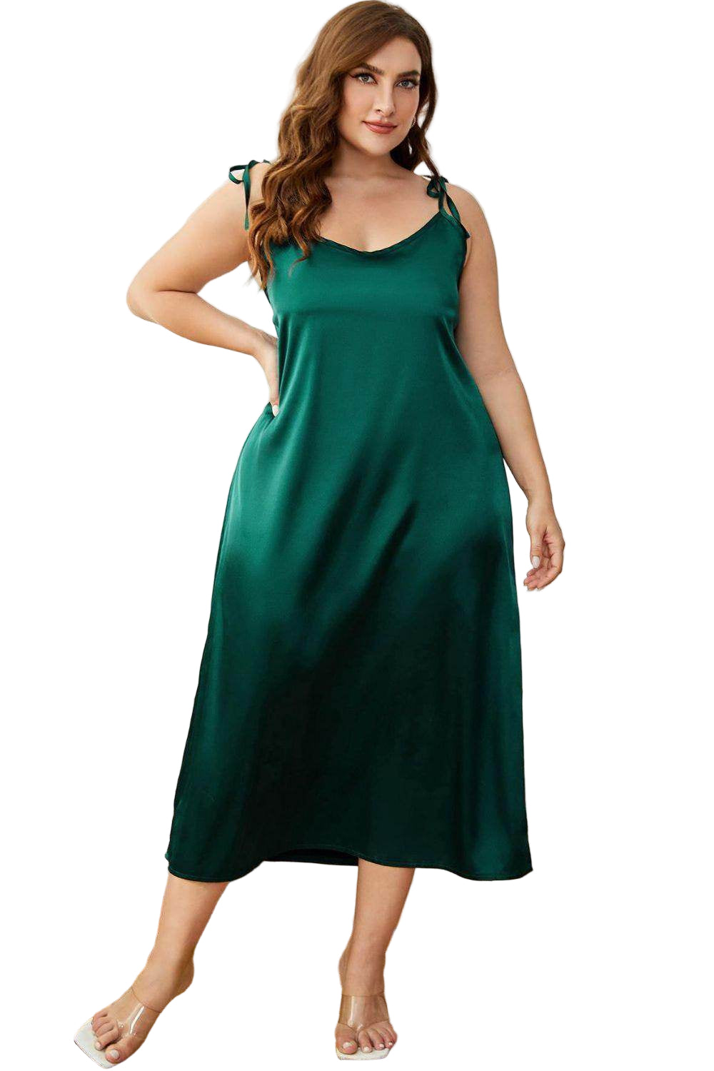 Trendsi women's midi night dress for women in green satin with adjustable shoulder ties