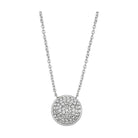 Sparkling minimalist circle necklace for women with a shimmering silver pendant on a delicate chain