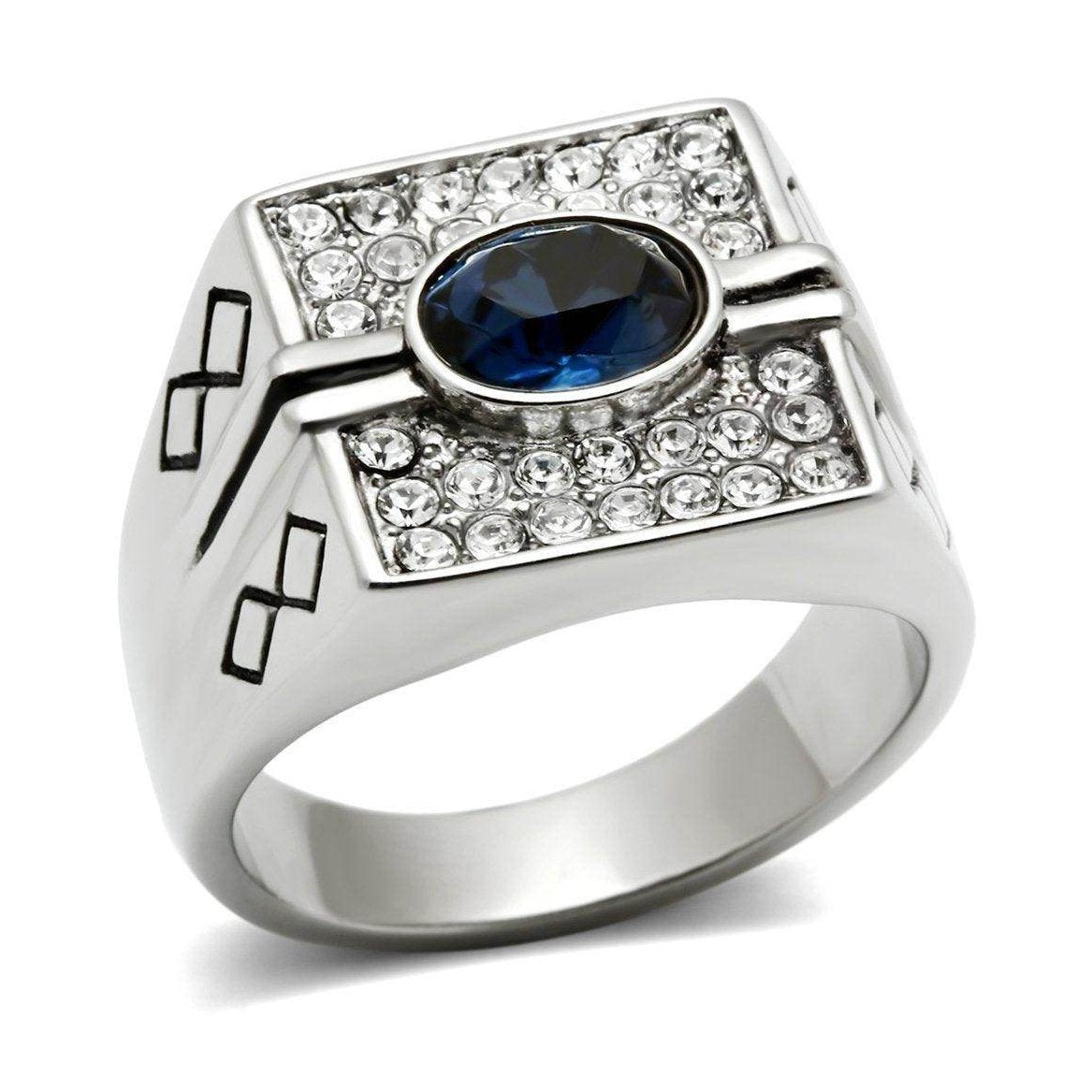 Men's Montana blue ring for men with a central blue stone and sparkling stones around it