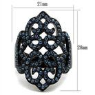 Montana Queen ring in black with intricate design and blue crystals, perfect for stylish women