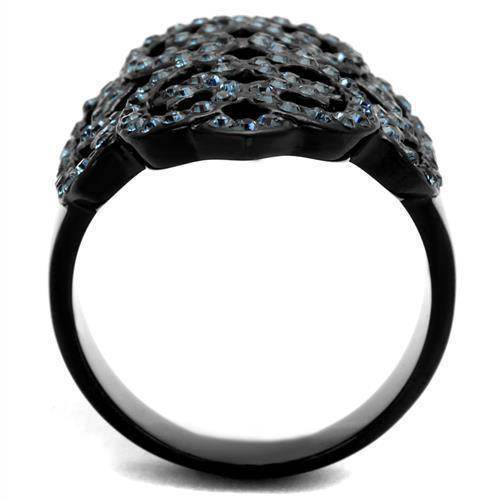 Montana Queen ring featuring a unique black design embellished with sparkling blue crystals