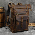 Brown multipocket travel backpacks with leather finish and multiple compartments for organized packing