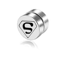 Silver non-pierced earrings studs featuring a Superhero logo for stylish men