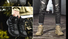 VacationGrabs non-slip tactical ankle boots in black and tan for outdoor adventures and rugged use