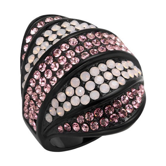 Elegant black ring adorned with pale pink crystal rings for a fashionable touch