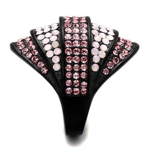 Stylish black ring encrusted with pale pink crystal rings for a trendy look