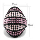 Stylish black ring adorned with pale pink crystal rings in a modern design
