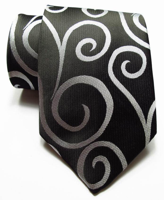 Stylish patterned silk neckties in black with elegant swirl design for formal occasions