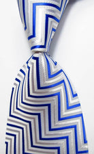 VacationGrabs patterned silk neckties featuring a blue and silver zigzag design for stylish occasions