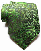 Patterned silk neckties in vibrant green paisley design, perfect for formal occasions