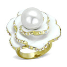 Stunning pearl flower statement ring for women with a gold finish and sparkling accents