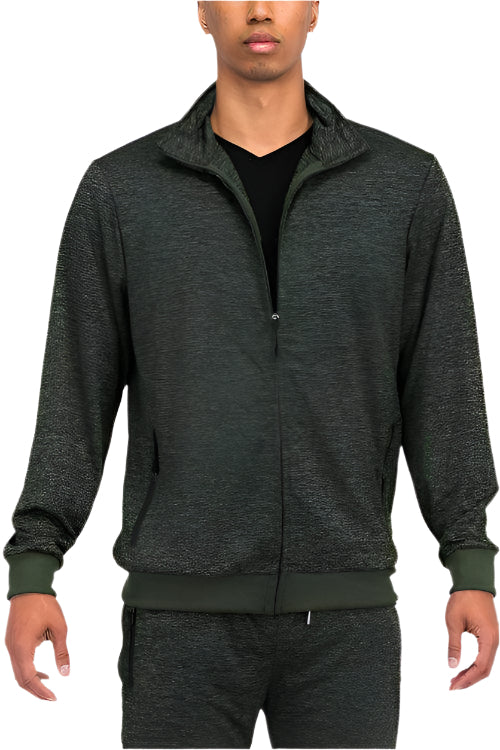 Mens VacationGrabs performance jacket zipper front in dark green with side pockets