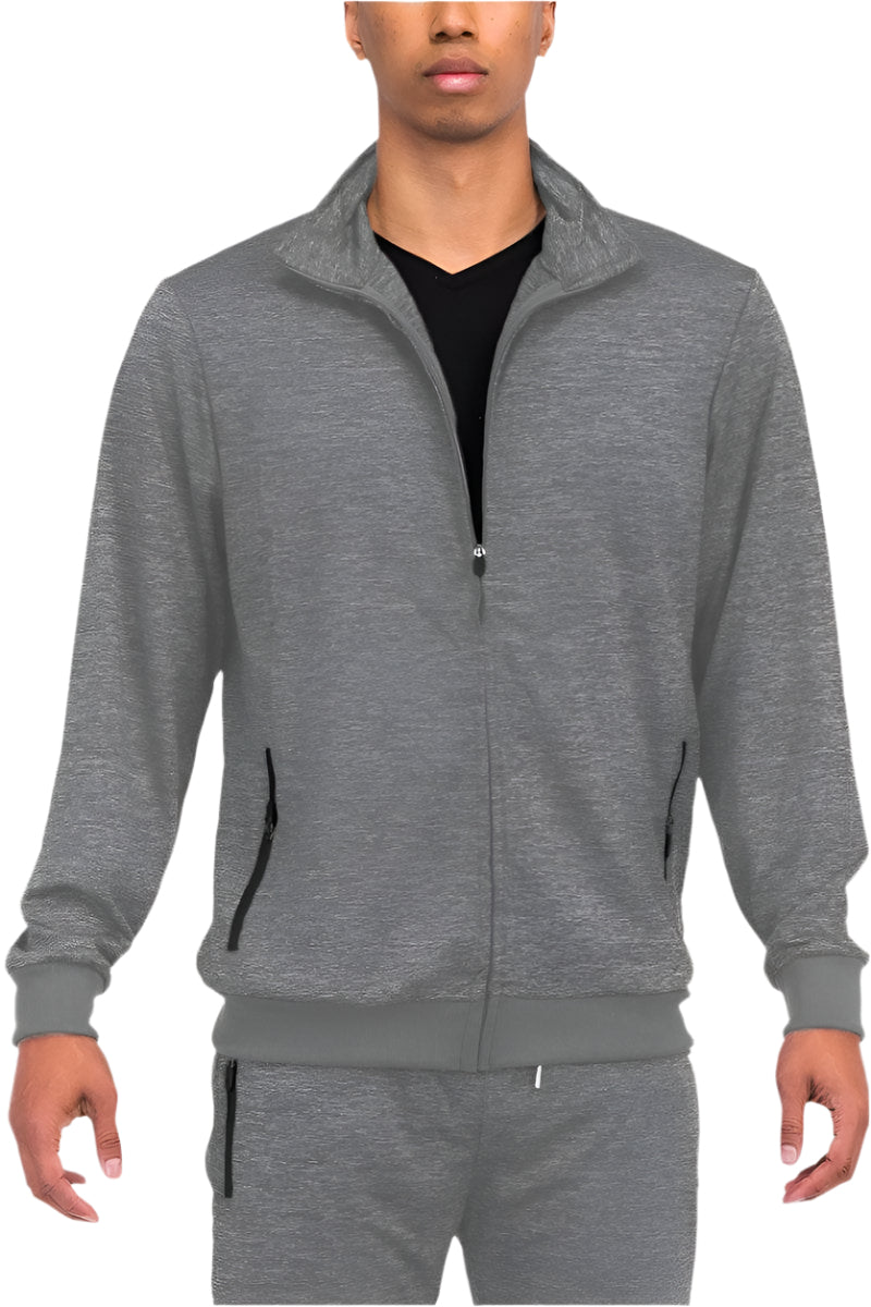 Mens Performance Jacket Zipper Front in Gray with Side Pockets for Casual Wear