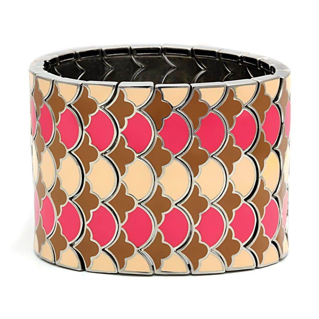 VacationGrabs pink and brown stretch bracelet featuring a decorative pattern and comfortable fit