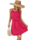 Trendsi pink frill dress for vacation with a tiered design and adjustable straps