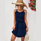 Trendsi navy blue pink frill dress for vacation with a tiered design and adjustable straps