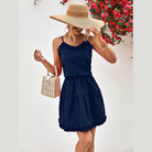Trendsi navy blue dress with frill details, perfect as a pink frill dress for vacation