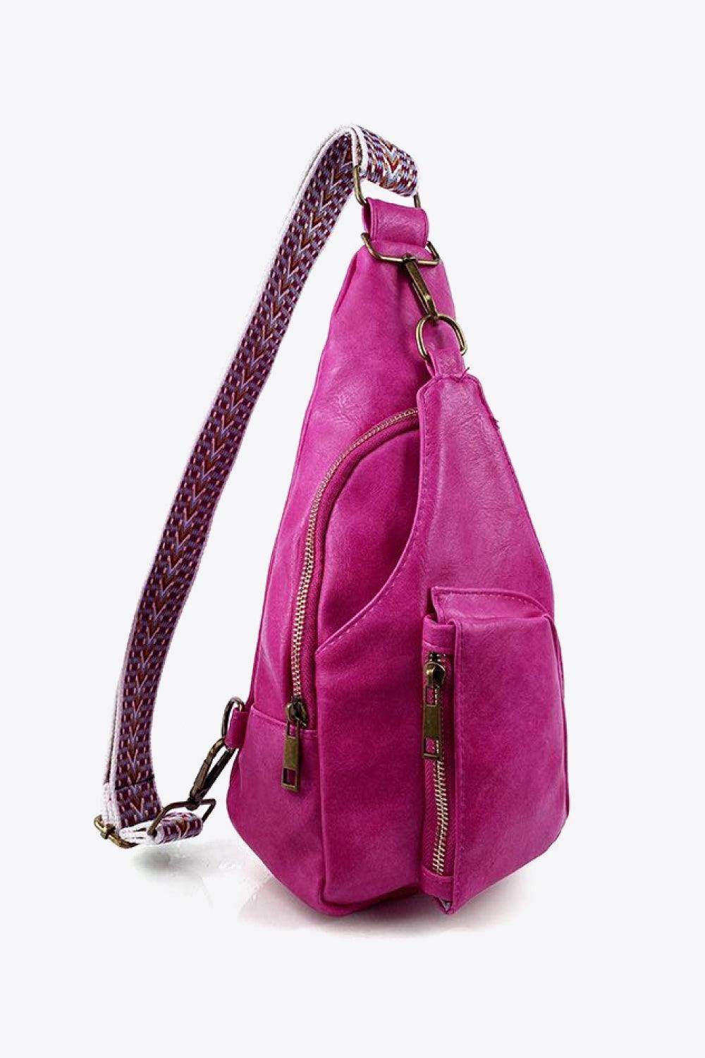 Trendsi pink PU leather sling bag with stylish design and convenient zip pockets