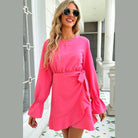 Trendsi Women's Pink Vacation Dress with Ruffled Hem and Long Sleeves for a Stylish Summer Look