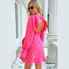Trendsi Pink vacation dress with open back and ruffle sleeves for stylish summer outings