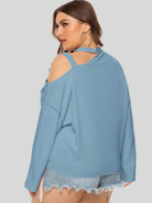 Trendsi plus size cold shoulder top in blue with a relaxed fit and stylish cutout design