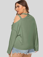 Trendsi plus size cold shoulder top in green with stylish open shoulder design for a trendy look
