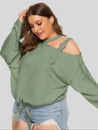 Trendsi plus size cold shoulder top in green with tie detail and adjustable straps
