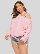 Trendsi plus size cold shoulder top in pink with adjustable straps and a tied hem for a stylish look