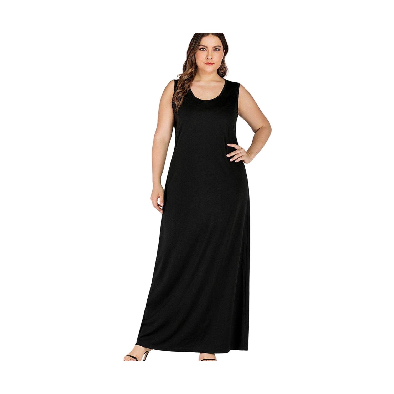 Trendsi plus size maxi tank dress in black, perfect for casual and comfortable summer outings