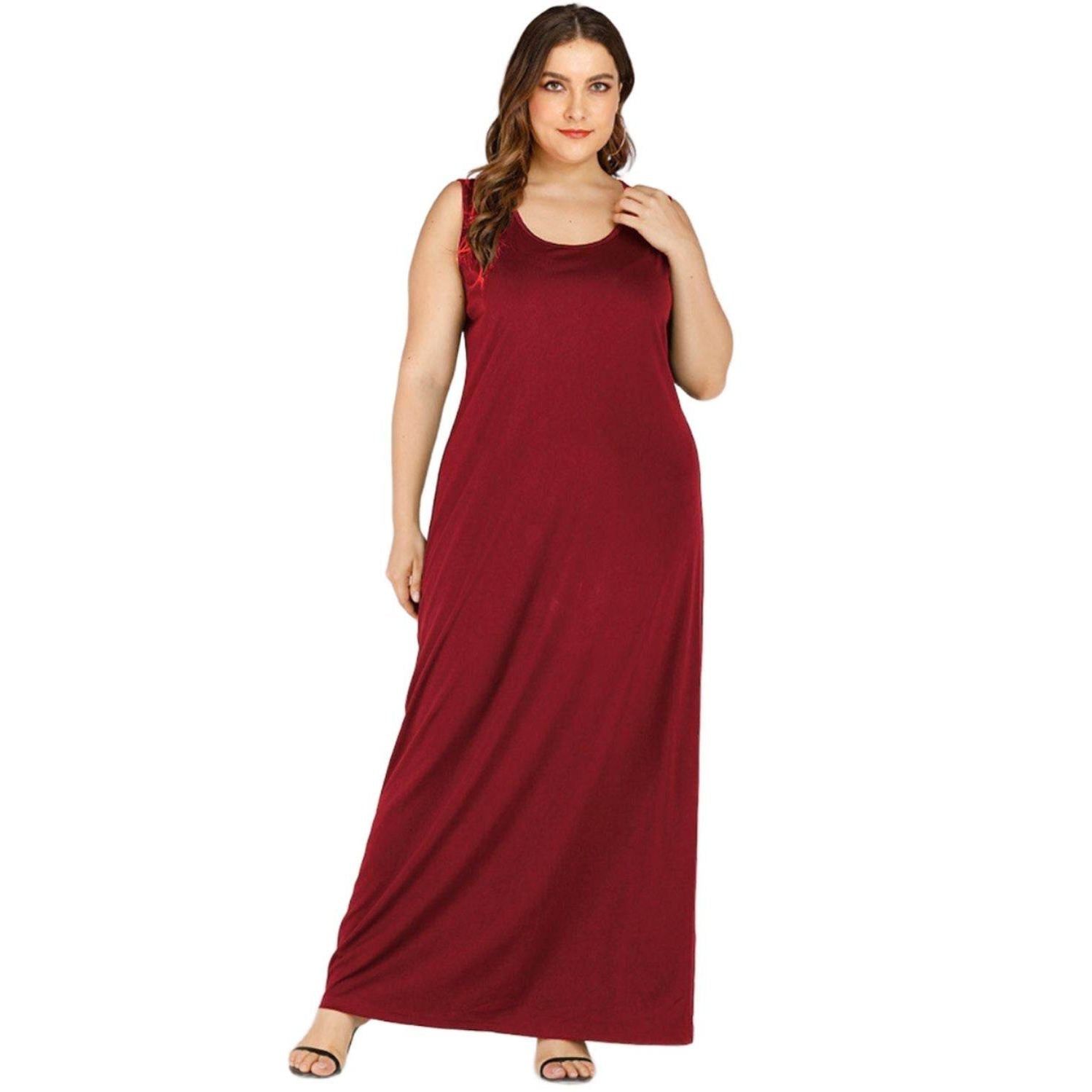 Trendsi Plus Size Maxi Tank Dress in Burgundy for Comfortable Summer Wear