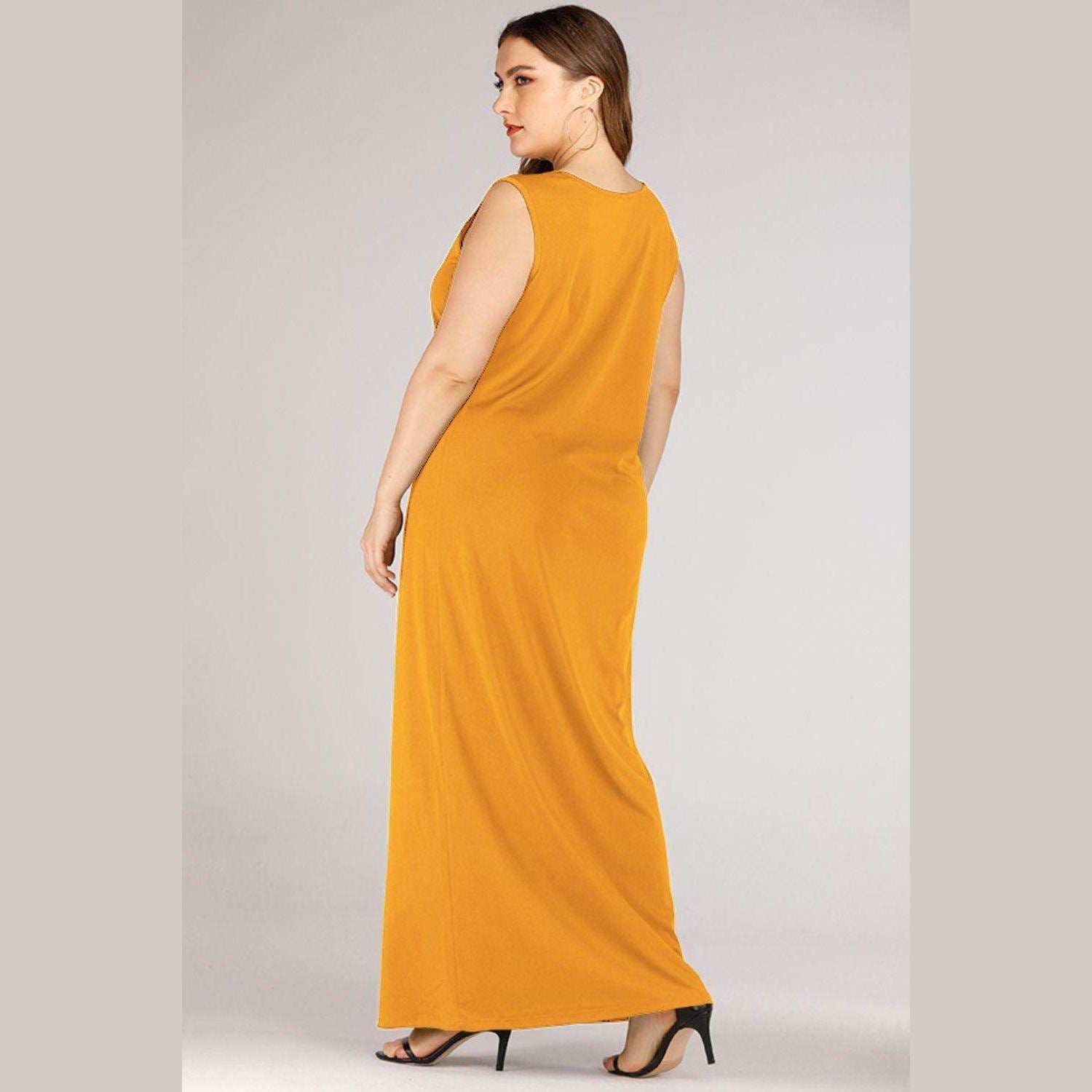 Trendsi plus size maxi tank dress in vibrant yellow featuring a relaxed fit and sleeveless design