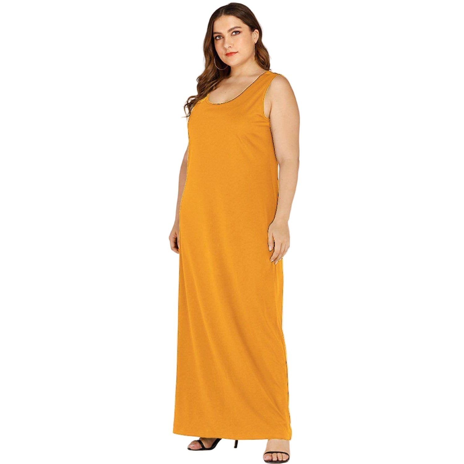 Trendsi plus size maxi tank dress in mustard yellow, perfect for casual outings and summer events