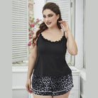 Trendsi plus size scoop neck pajamas with lace detailing and leopard print shorts for comfortable lounging