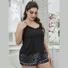 Trendsi plus size scoop neck pajamas in black with leopard print shorts for comfortable sleepwear