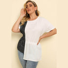 Trendsi plus size striped t-shirt with drawstring waist and contrasting side design in white and black