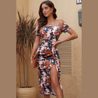 Trendsi printed split maxi dress in floral design with off-shoulder style and thigh-high slit