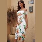 Trendsi women's printed split maxi dress with floral design and off-shoulder sleeves