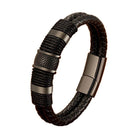 Punk stainless steel bracelet with braided leather design and stylish black accents for men