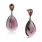 Purple gemstone statement earrings featuring a unique teardrop design with gold accents