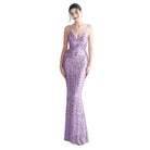 Elegant purple sequin dress women with a fitted silhouette and stylish spaghetti straps for special occasions