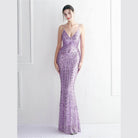 Elegant purple sequin dress women featuring a fitted silhouette and shimmering details for special occasions