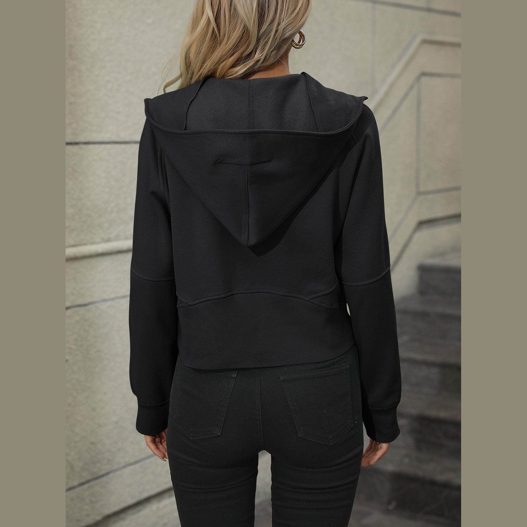 Trendsi Women's Black Raglan Sleeve Hoodie with a Comfortable Fit and Stylish Design