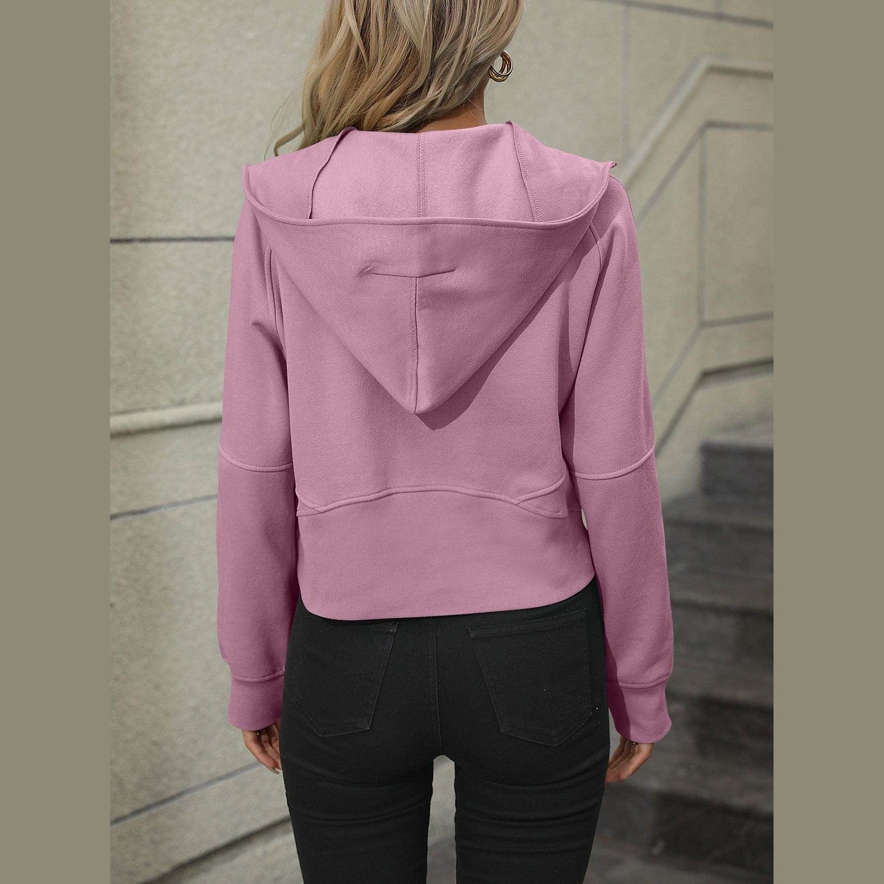 Trendsi women's raglan sleeve hoodie in pink with a cropped design and stylish back detail