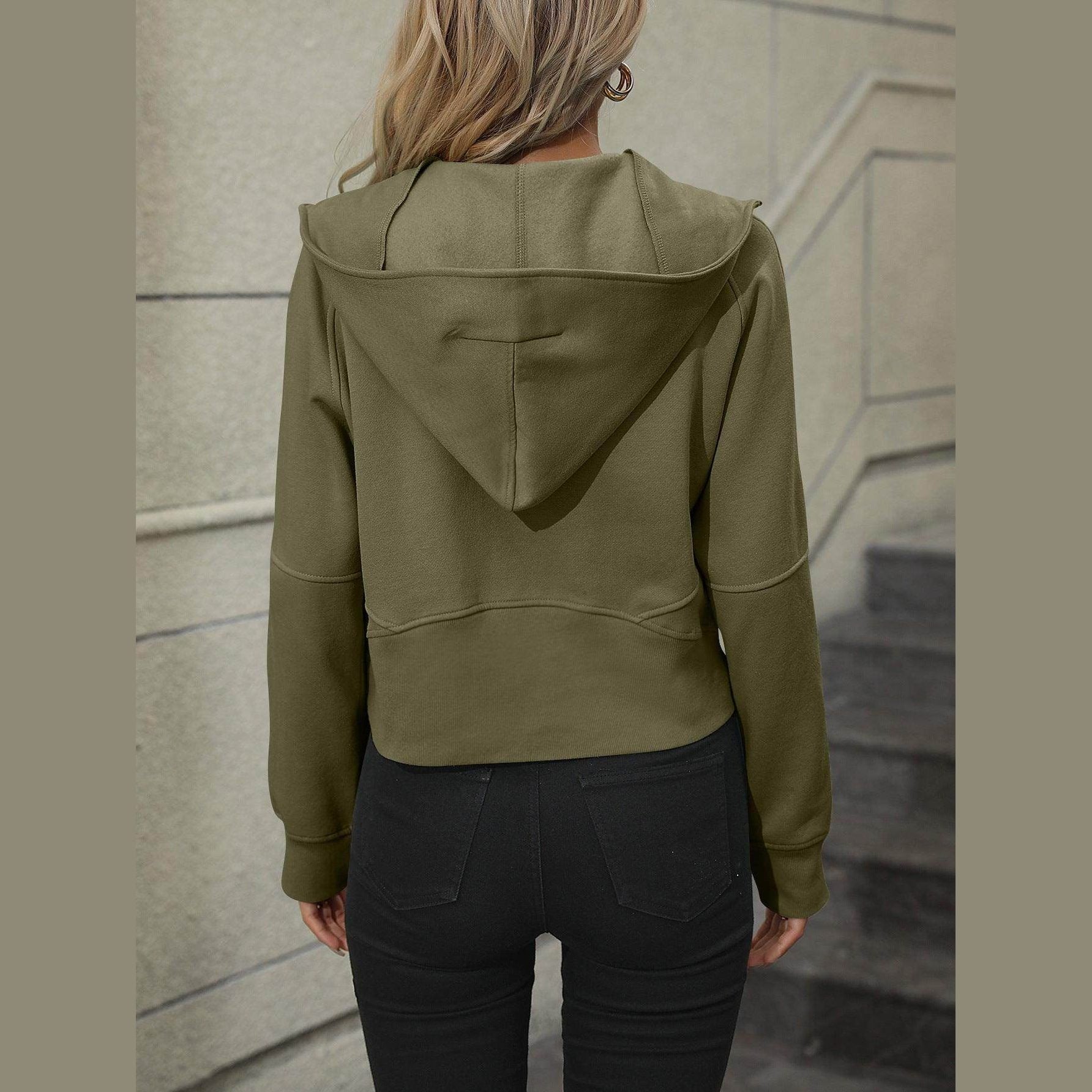 Trendsi women's cropped hoodie featuring raglan sleeve hoodie design in olive green color