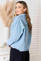 Trendsi Women's raw hem denim jacket in light wash with a relaxed fit and stylish design