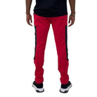 Men's red black cargo track pants with side pockets for a stylish, sporty look