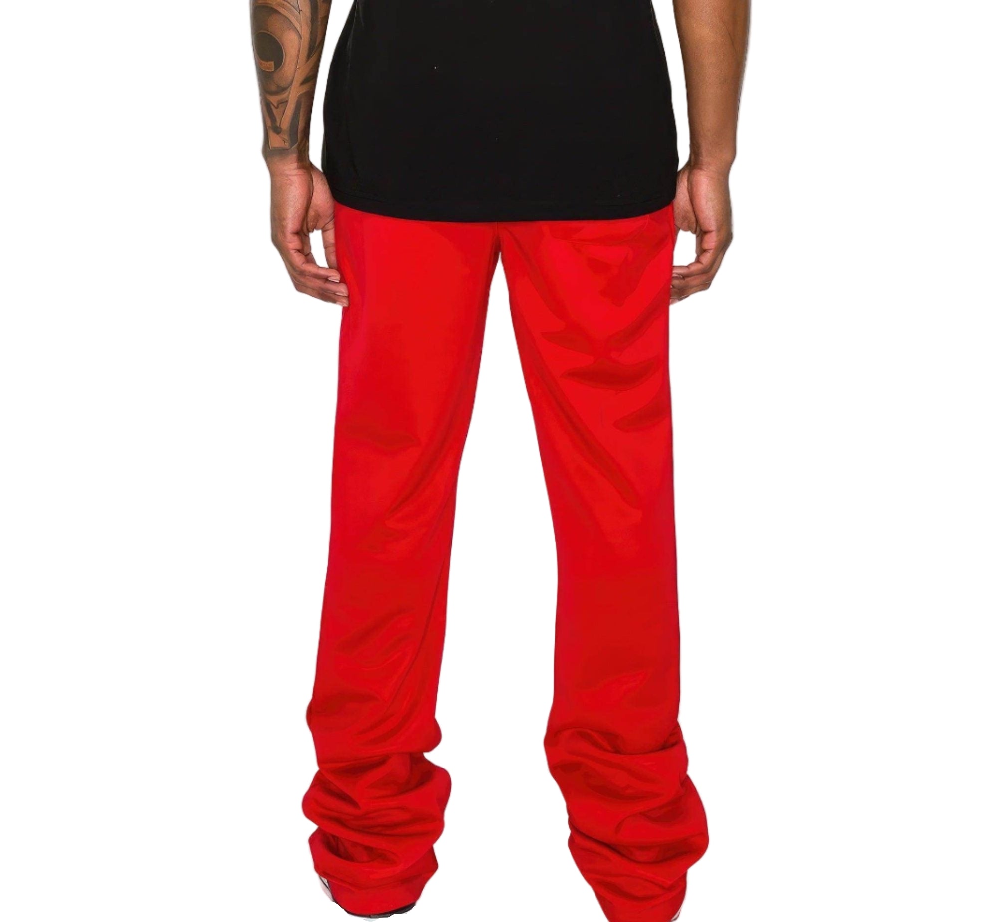 Men's red flare track pants from VacationGrabs with a loose fit and comfortable design