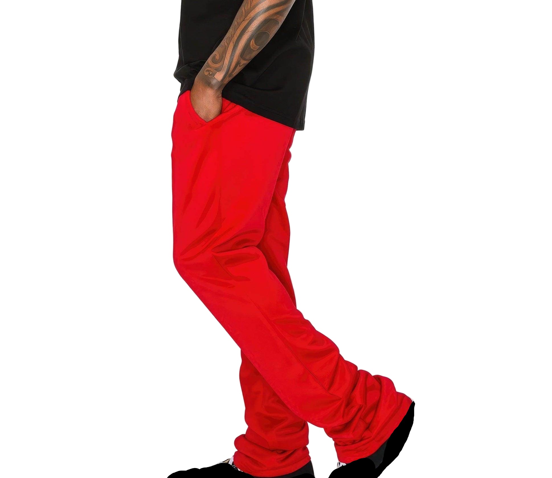 Men's red flare track pants by VacationGrabs, perfect for casual wear and athletic activities.